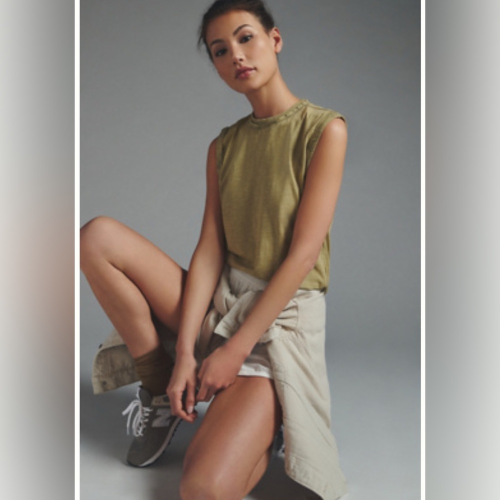 NWOT Anthropologie - Pilcro Sustainable Roll-sleeve Tank In moss green